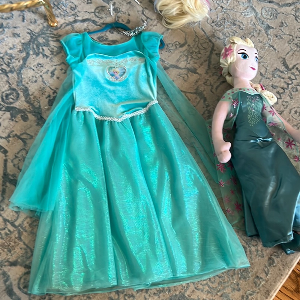Disney Frozen dress, Crown, wig , gloves and doll